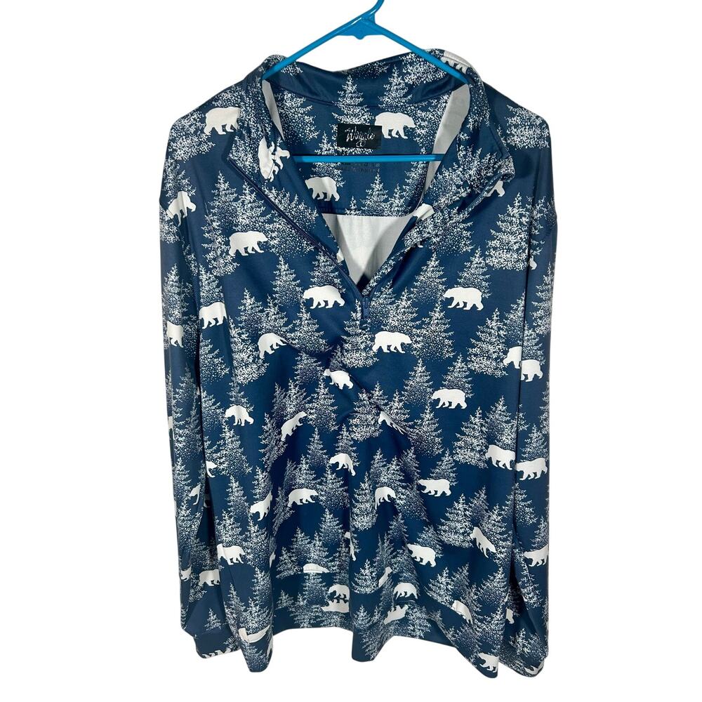 Waggle Performance Golf Pullover Blue Bear Animal Print Top Men XL 1/4 Zip
